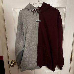 Split colored sweatshirt. Grey and Maroon. Size XL.